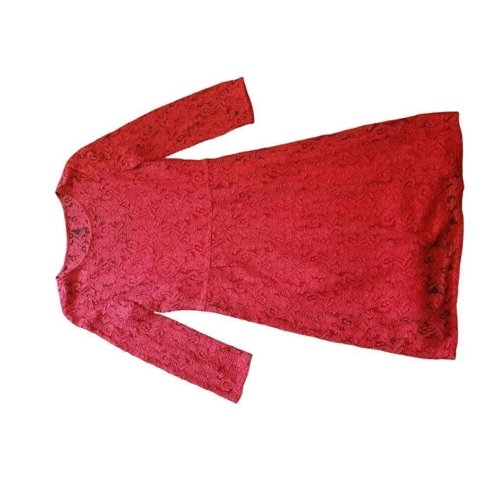 Madewell Broadway & Broome Lace Illusion Dress Women's 2 Red Floral Knee Length - Picture 2 of 5